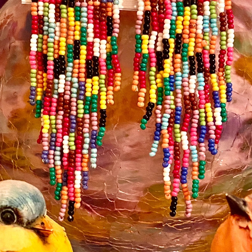 NWT Neiman Marcus/Panacea Rainbow Fringe Chandeliers - Picture 8 of 13